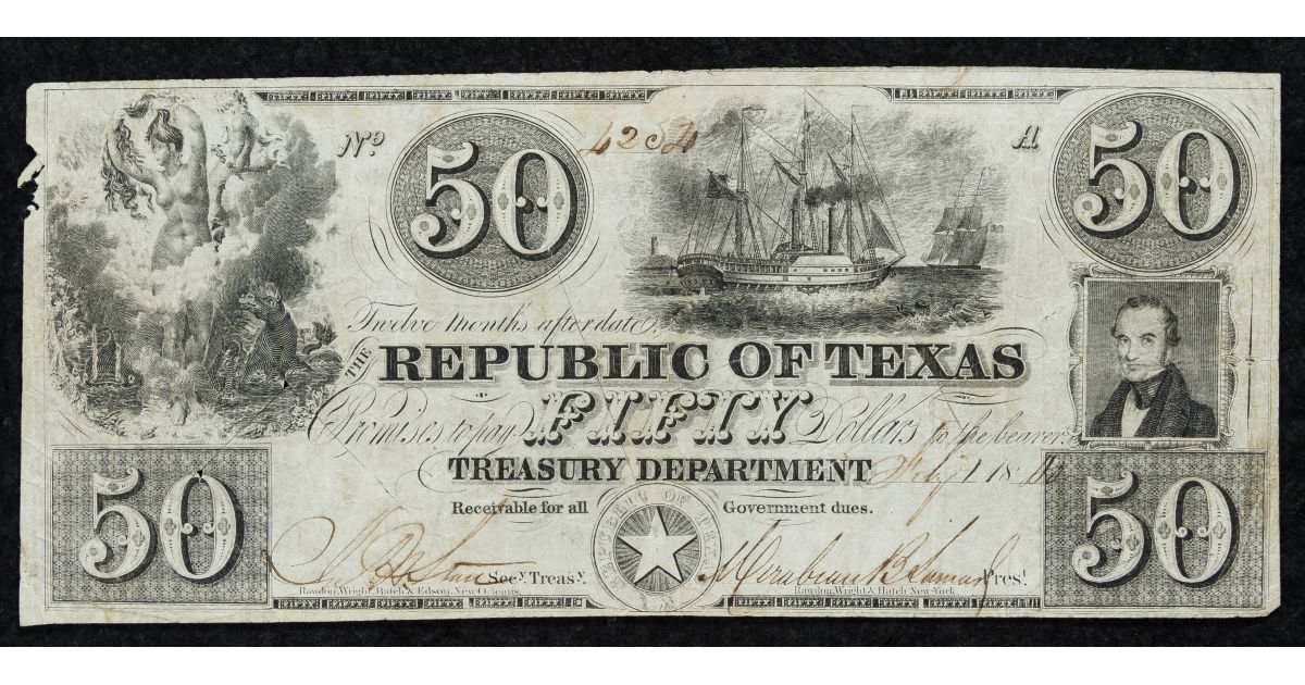 Lot 14 50 Republic of Texas F Leonard Auction Sale 232