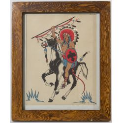 Fred Beaver (American, 1911-1980) "Indian on Horse" Gouache on Paper