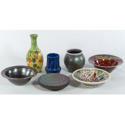 Collection of Glazed and Matte Glazed Pottery Bowls and Vases (7 Pieces)