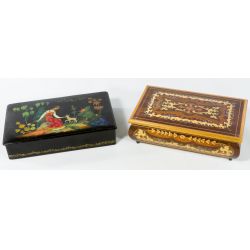 Russian Hand Painted Box with Inlaid Musical Jewelry Box (2pcs)
