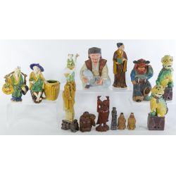 Collection of Oriental Figurines made from Soapstone, Wood, Pottery