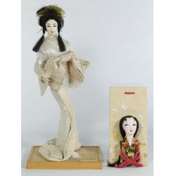 Nishi Snow Queen Doll on Wood Base with Small Japanese Head Doll