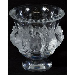 Lalique Crystal "Dampierre" Footed Vase with Frosted Birds & Vine