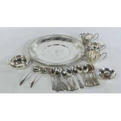 Sterling & 800 Silver Items including tray, porringer, flatware, more