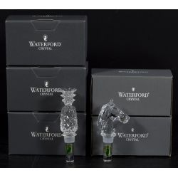 Waterford Crystal Bottle Stoppers in "Horse" (2pcs) & "Pineapple" (3pcs) Pattern