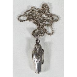 Sterling Beaded Chain with 900 Silver Sarcophagus Locket & Mummy