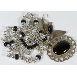 Sterling Earrings (3pair), Pendants (2pcs) & Necklace with Black Stones