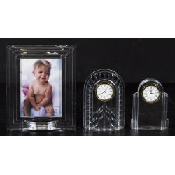 Pair of Waterford Crystal Desk Clocks with Waterford Marquis Picture Frame