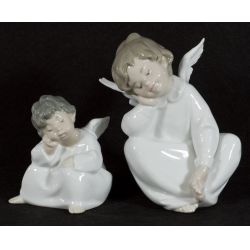 Lladro "Angel Thinking" #4539 & "Cherub Dreaming" #4961 both Glazed Active