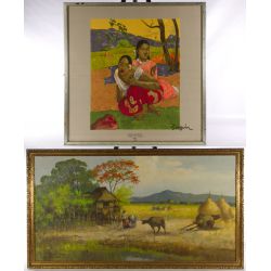 (After) Paul Gauguin (French, 1848-1903) "Quand Te Maries-Tu" Framed Silk Scarf