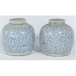 19th Century Chinese Porcelain Blue & White Melon Jars & Covers (2 sets)