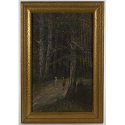 J. Van Oppens (European, 19th Century) "Couple in the Woods" Oil on Canvas