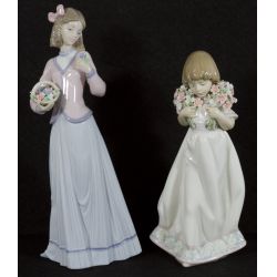 Lladro #7644 "Innocence in Bloom" & #7603 "Spring Bouquets" Glazed Retired