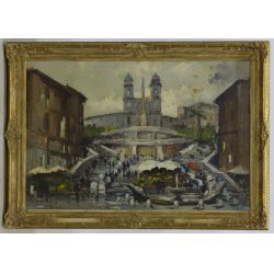 Unknown Artist (20th Century) "European Street Scene" Oil on Canvas