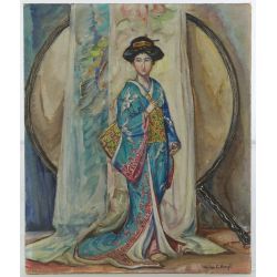 Vivian Church Hoyt, (American, b.1880) "Blue Geisha" Oil on Board