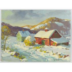 Leo B. Blake (American, 1887-1976) "Winter Cottage" Oil on Board
