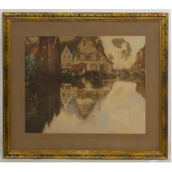 Arnold Borisovich Lakhovsky (Ukrainian, 1880-1937) "European Village" Etching