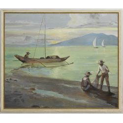 Unknown Artist (20th Century) "Sail Boats by the Mountains" Acrylic on Canvas
