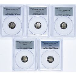 1995-S 10c PR-70 DCAM, 2005-S 10c PR-70 DCAM Silver, 2006-S 10c PR-70 DCAM Silver, 2008-S 10c PR-70 DCAM Silver PCGS