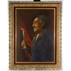 Unknown Artist (European, 20th Century) "Man with Candle" Oil on Canvas