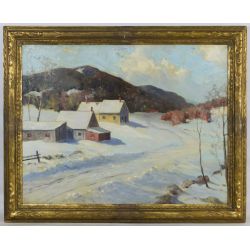 Charles E. Buckler (American, 1869-1953) "The Cottage in Winter" Oil on Canvas