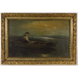 Unknown Artist (American, 19th Century) "Victorian Female in Boat" Oil on Canvas