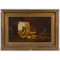 Hendrik Lot (Dutch, 1821-1878) "Barn of Animals" Oil on Canvas