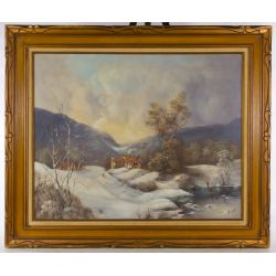 Betty Kondrat (American, 20th Century) "Winter Landscape" Oil on Canvas