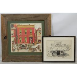 (After) Norman Rockwell (American, 1894-1978) "Henry Ford in First Model A on Detriot Street" Color Print