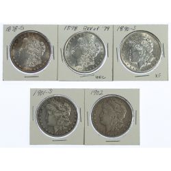 1878, 1878-S, 1890-S, 1901-S, 1902 $1 UNC, AU+, AU Details, F, VF