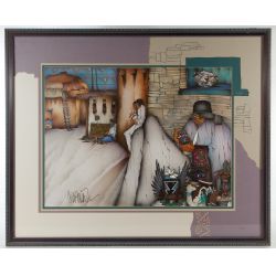 Amado Maurillo Pena (American, b.1943) "Native Village" Lithograph