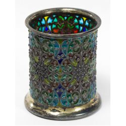 George W. Shiebler Sterling Silver Plique-a-jour Enamel Toothpick Holder