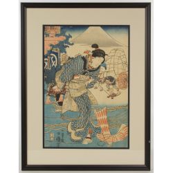Utagawa Kuniyoshi (1797-1862) "Woman with Kite" Woodblock Print