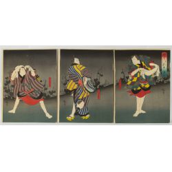Kinoshi Hirosada (Japanese, 1819-1865) "Osaka Triptych" Woodblock Prints