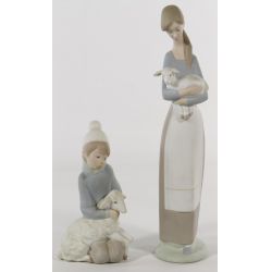 Lladro #4505 "Girl with Lamb" and #4676 "Shepherd with Lamb" Figurine