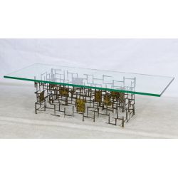 Brutalized Metal and Glass Coffee Table by Silas Seandell (American, b.1937)
