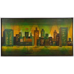 John Llord (American, 20th Century) "City Skyline" Oil on Canvas