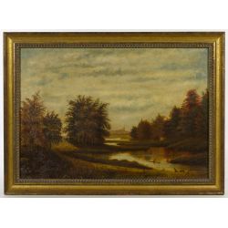 Samuel Freeman Pratt (American, 1824-1920) "Water by Forest" Oil on Canvas