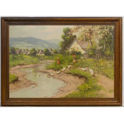 Laszlo Neogrady (Hungarian, 1896-1962) "Ducks in Water" Oil on Canvas