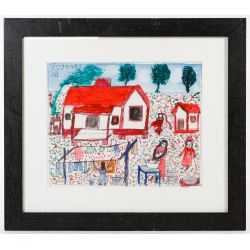 M C "5c" Jones (American, 20th Century) "Laundry" Ink and Watercolor on Paper