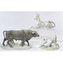 Lladro #1063 "Bull with Head Up" and #4549 "Geese Group" Figurines