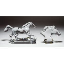 Baccarat Crystal "Galloping Horse" and "Horse Head" Figurines