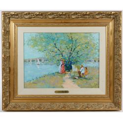 Sue Lebron (American, b.1949) "Albert on the Banks of the Lake" Oil on Canvas