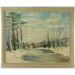 Unknown Artist (American, 20th Century) "Snow Covered Land" Oil on Board