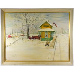 M. Simmons (American, 20th Century) "Homewood Train Station" Oil on Board