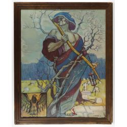 R. Grund (European, 20th Century) "Grimm Reaper" Oil on Screen