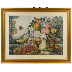 Currier & Ives (American, 19th Century) "Landscape, Fruit and Flowers" Lithograph