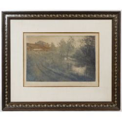 Manuel Robbe (French, 1872-1936) "Village dans le Printemps" Aquatint