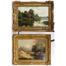 Evelyn Leslie Redgrave (fl. 1880-1888) "River with Fisherman" Oil On Canvas