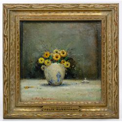 Felix Russmann (American, 1888-1962) "Golden Zinnias" Oil on Board